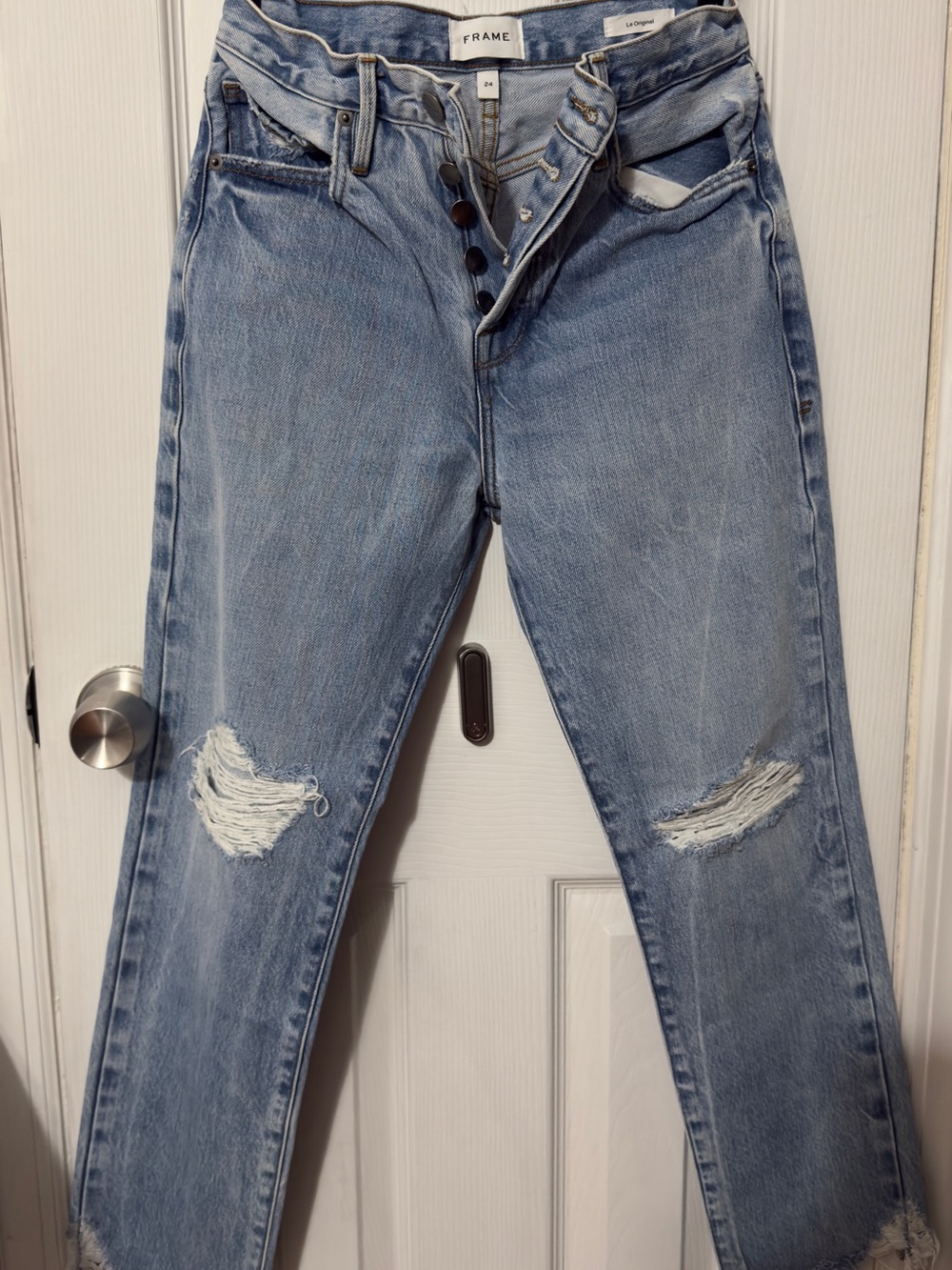 Frame Denim Light Wash Ripped Boyfriend Jeans